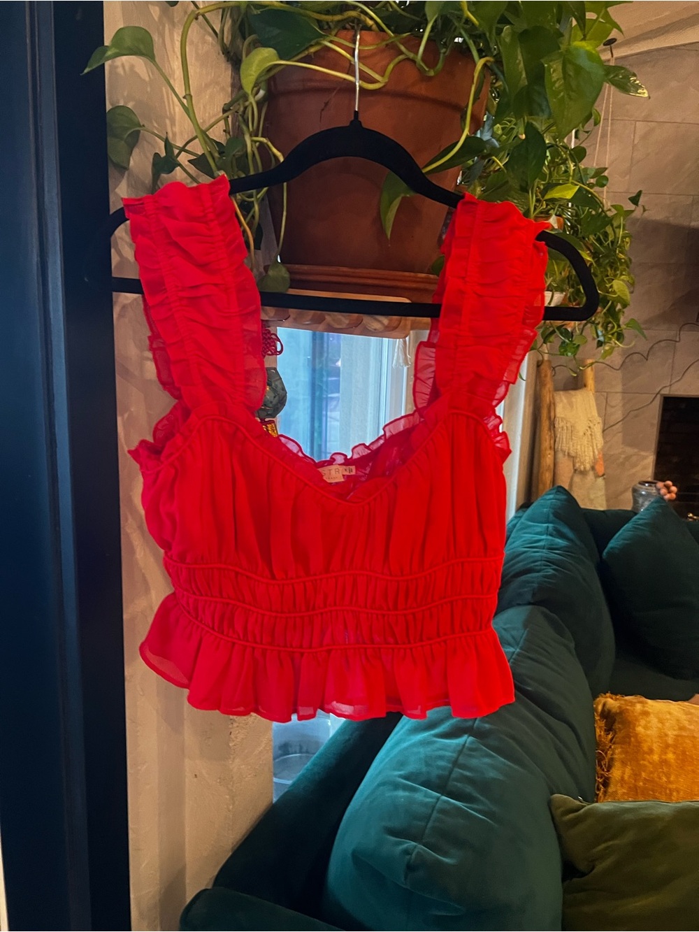 Astr Red Ruffle Crop Camisole
